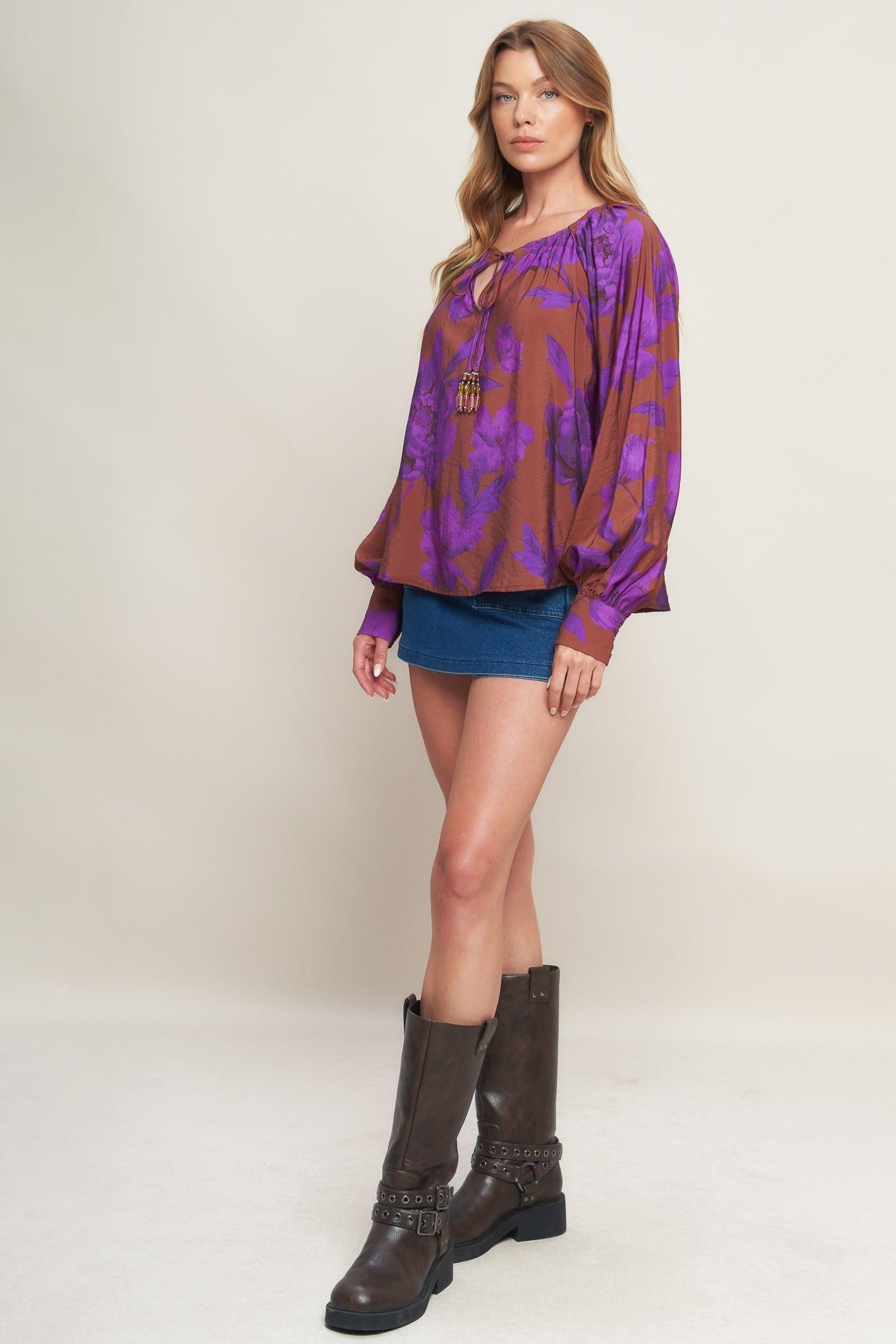 VIOLET DREAM WOVEN PEASANT TOP Flying Tomato