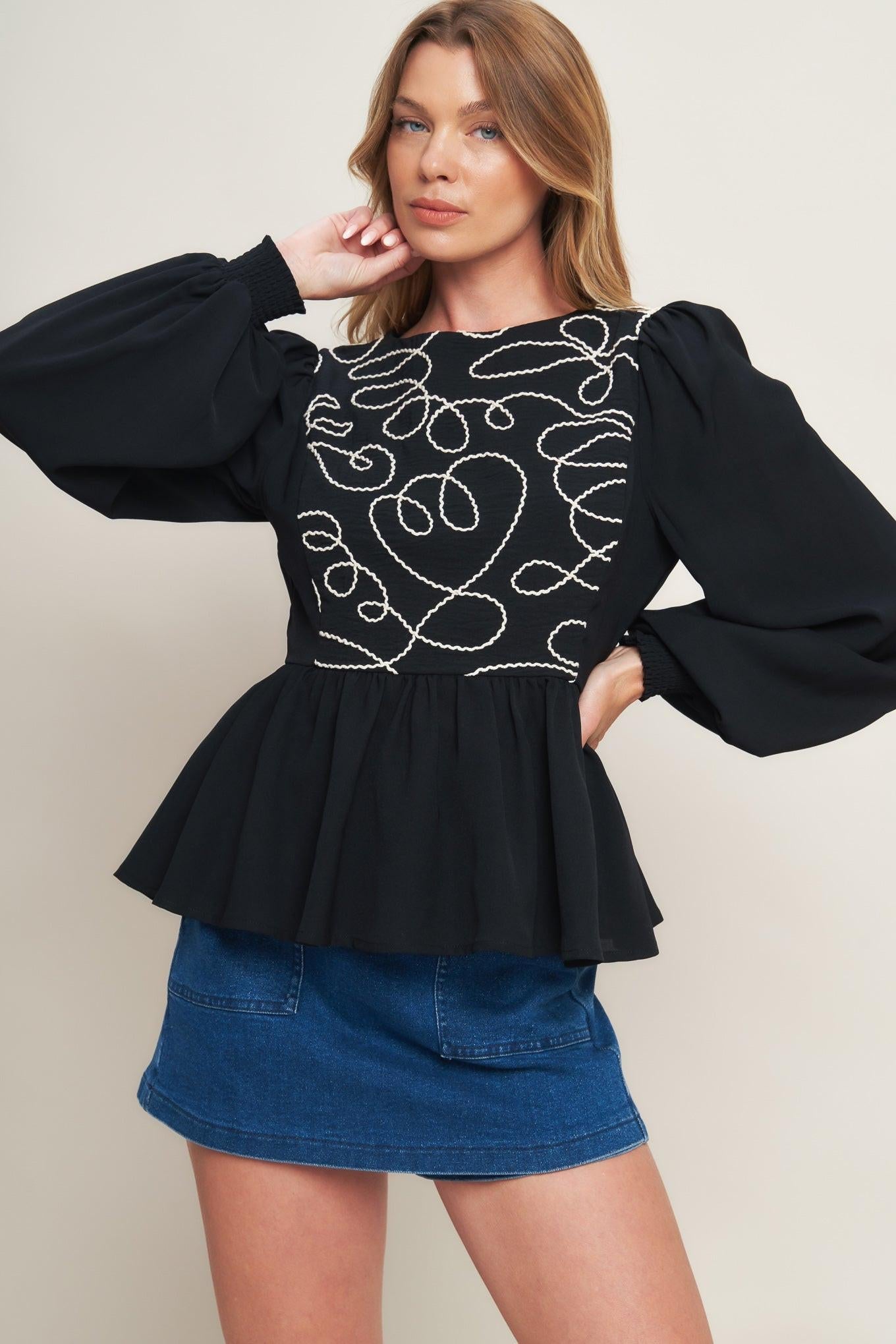 BLACK CANVAS WOVEN TOP Flying Tomato