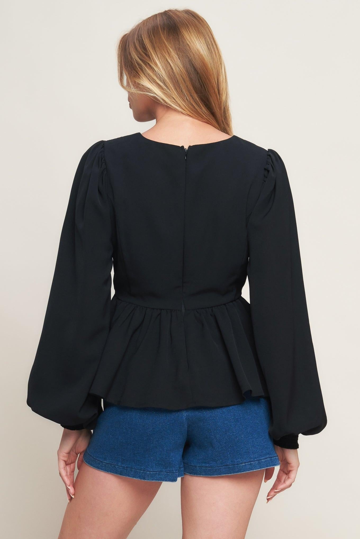 BLACK CANVAS WOVEN TOP Flying Tomato