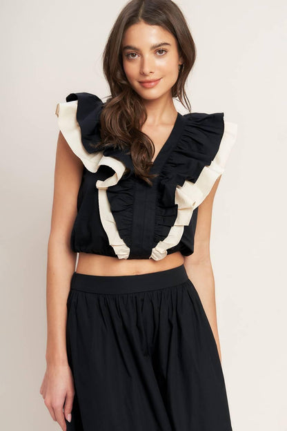 GALLERY CONTRAST WOVEN CROP TOP Flying Tomato