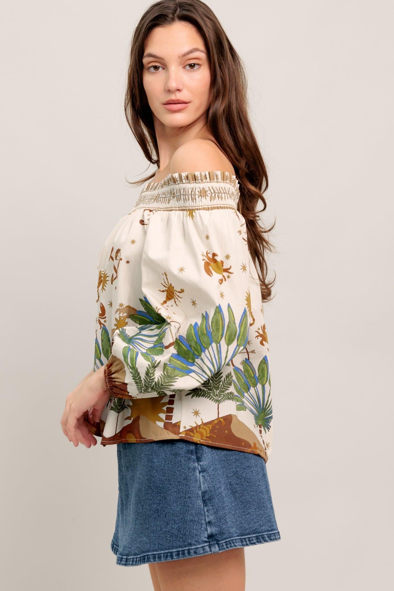 SUNLIT GARDEN WOVEN OFF SHOULDER TOP Flying Tomato