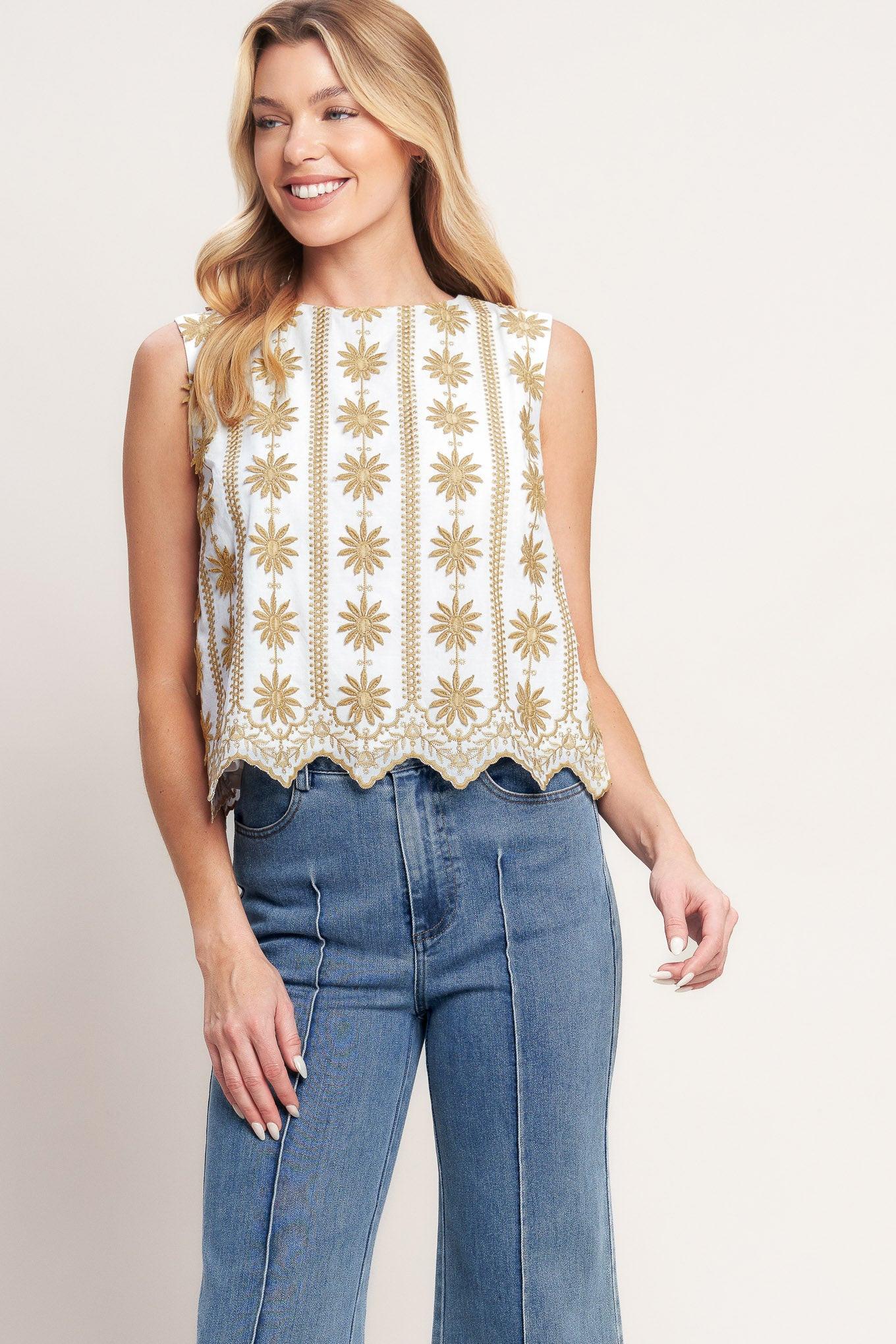 SUN-KISSED WOVEN EMBROIDERED TOP Flying Tomato