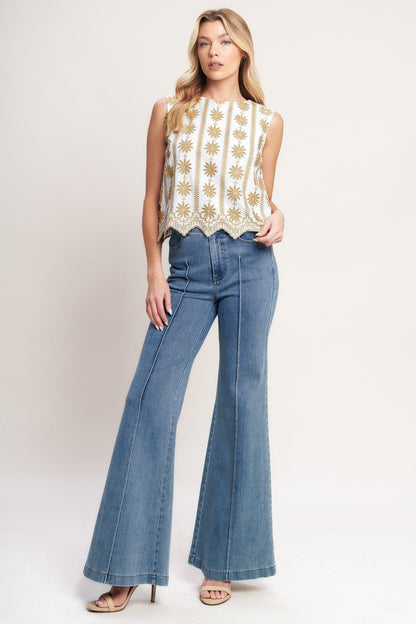 SUN-KISSED WOVEN EMBROIDERED TOP Flying Tomato