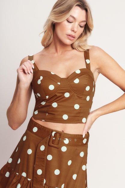 BROWN SUGAR DOT WOVEN BUSTIER TOP Flying Tomato