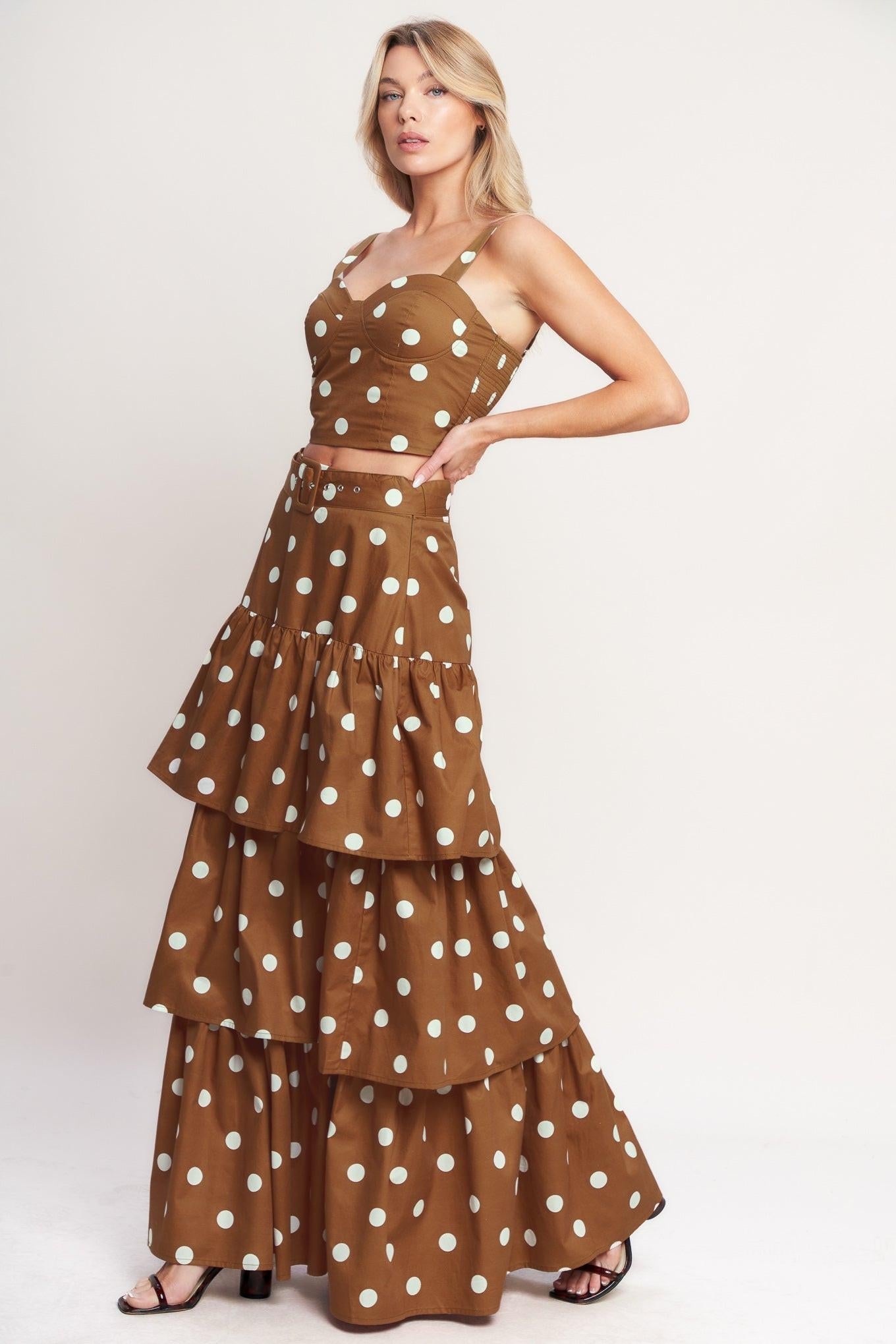 BROWN SUGAR DOT WOVEN BUSTIER TOP Flying Tomato