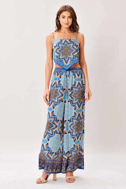AZURE MANDALA WOVEN SCARF TOP AND PANT SET Flying Tomato