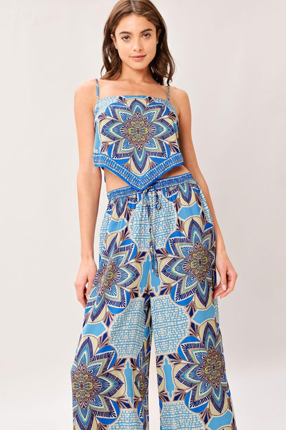 AZURE MANDALA WOVEN SCARF TOP AND PANT SET Flying Tomato
