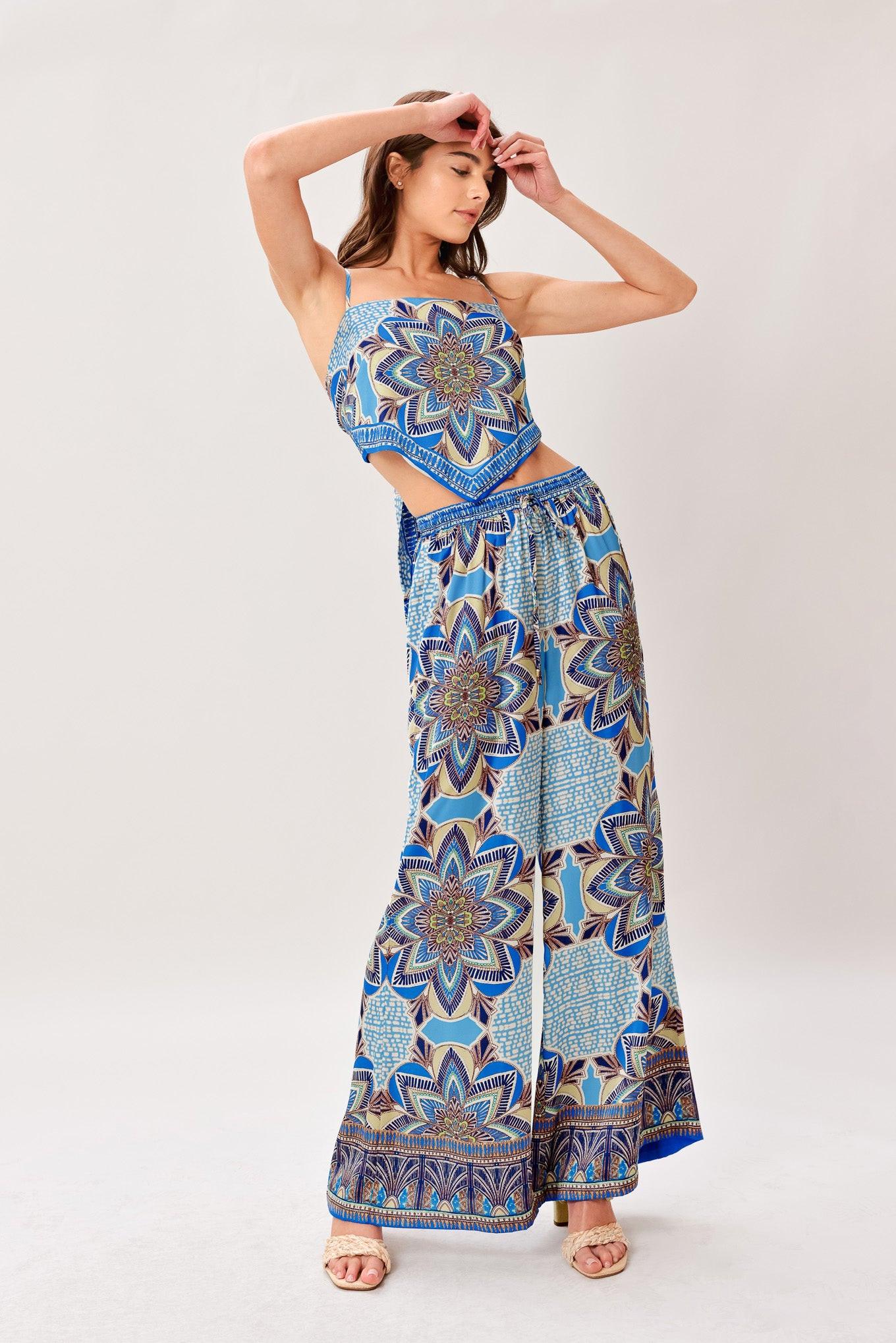 AZURE MANDALA WOVEN SCARF TOP AND PANT SET Flying Tomato