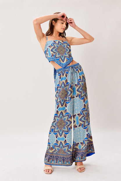 AZURE MANDALA WOVEN SCARF TOP AND PANT SET Flying Tomato