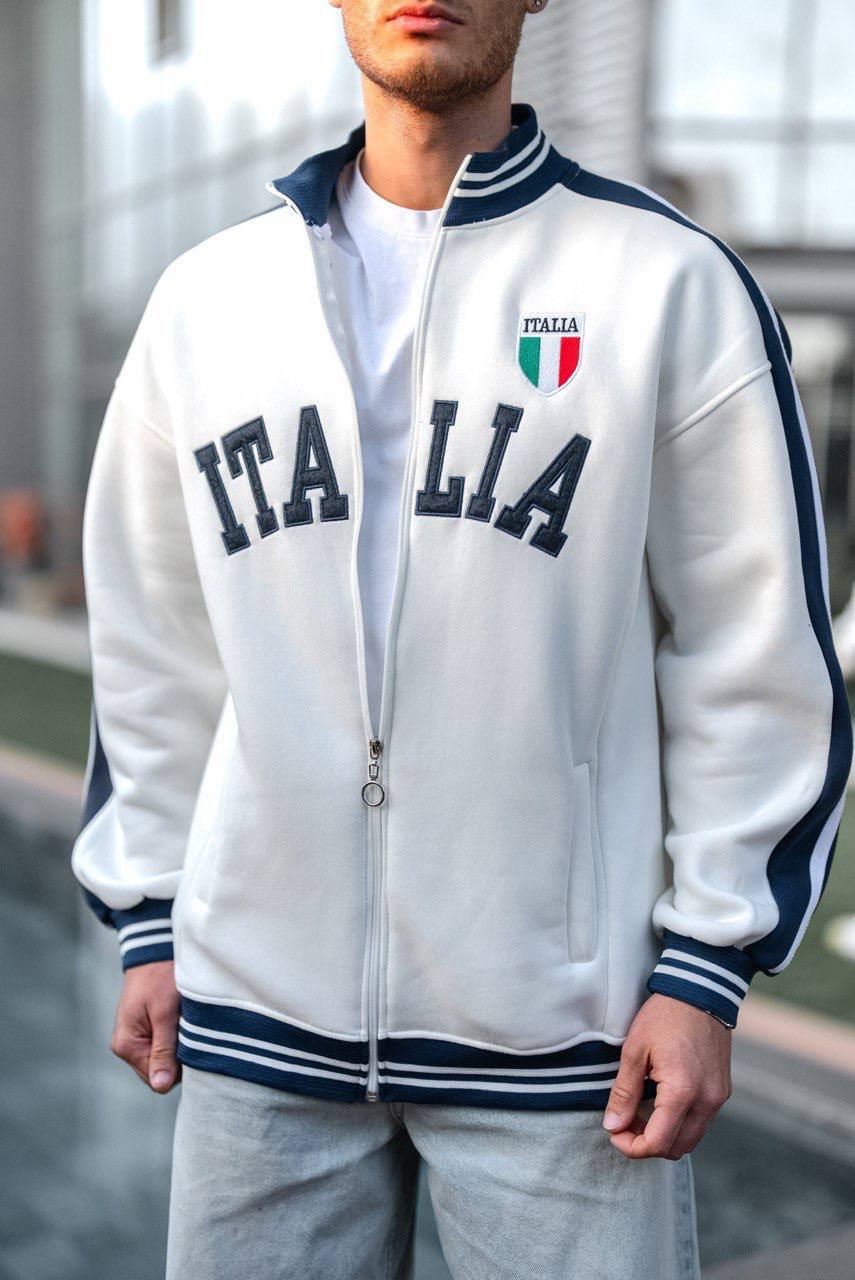 Italia Logo Oversized 3-Thread Fleece-Lined Compact Cardigan Withinblack