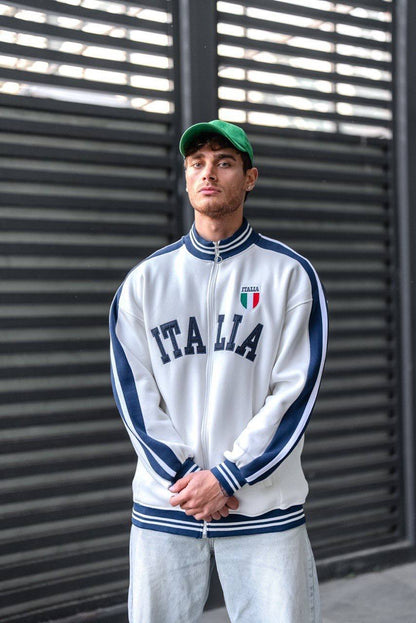 Italia Logo Oversized 3-Thread Fleece-Lined Compact Cardigan Withinblack