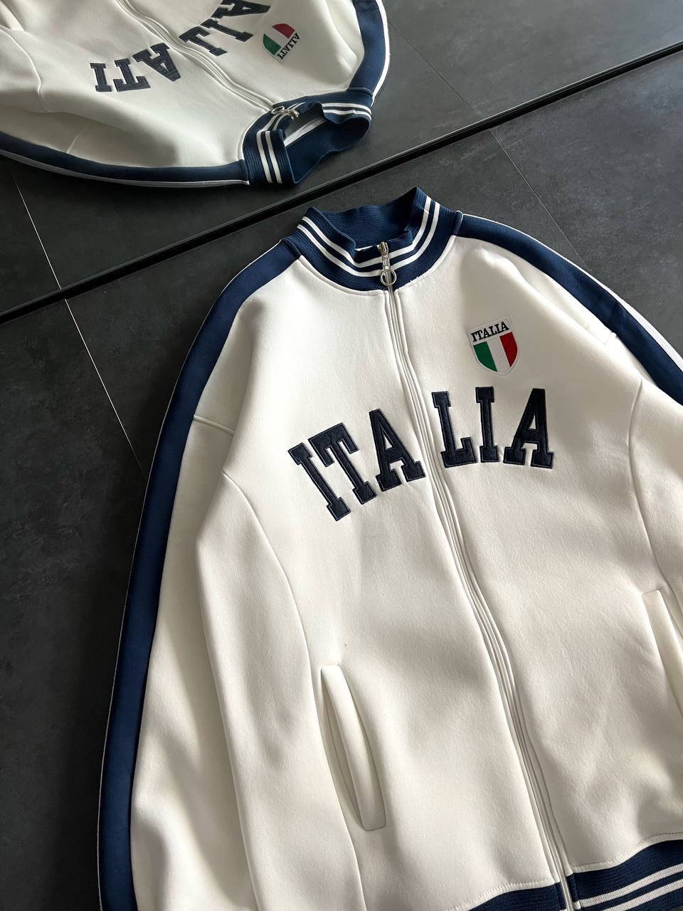 Italia Logo Oversized 3-Thread Fleece-Lined Compact Cardigan Withinblack