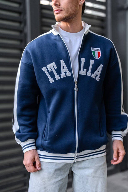 Italia Logo Oversized 3-Thread Fleece-Lined Compact Cardigan Withinblack