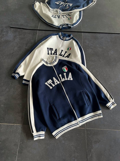 Italia Logo Oversized 3-Thread Fleece-Lined Compact Cardigan Withinblack