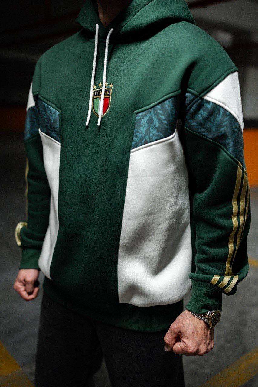 Italy Logo Green & White Oversized Hoodie - Stylish and Comfortable Sweatshirt Withinblack