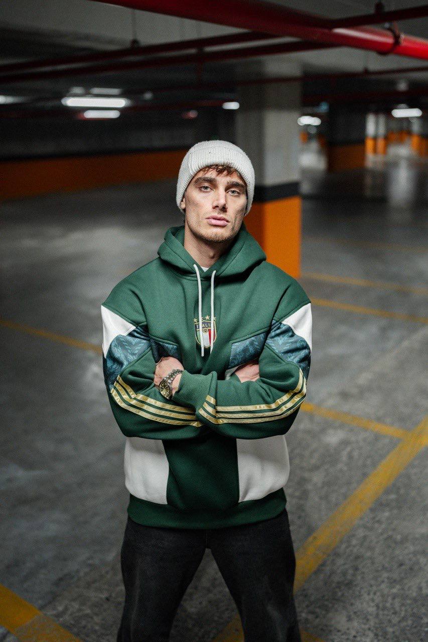 Italy Logo Green & White Oversized Hoodie - Stylish and Comfortable Sweatshirt Withinblack