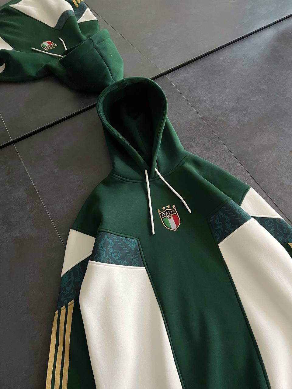 Italy Logo Green & White Oversized Hoodie - Stylish and Comfortable Sweatshirt Withinblack