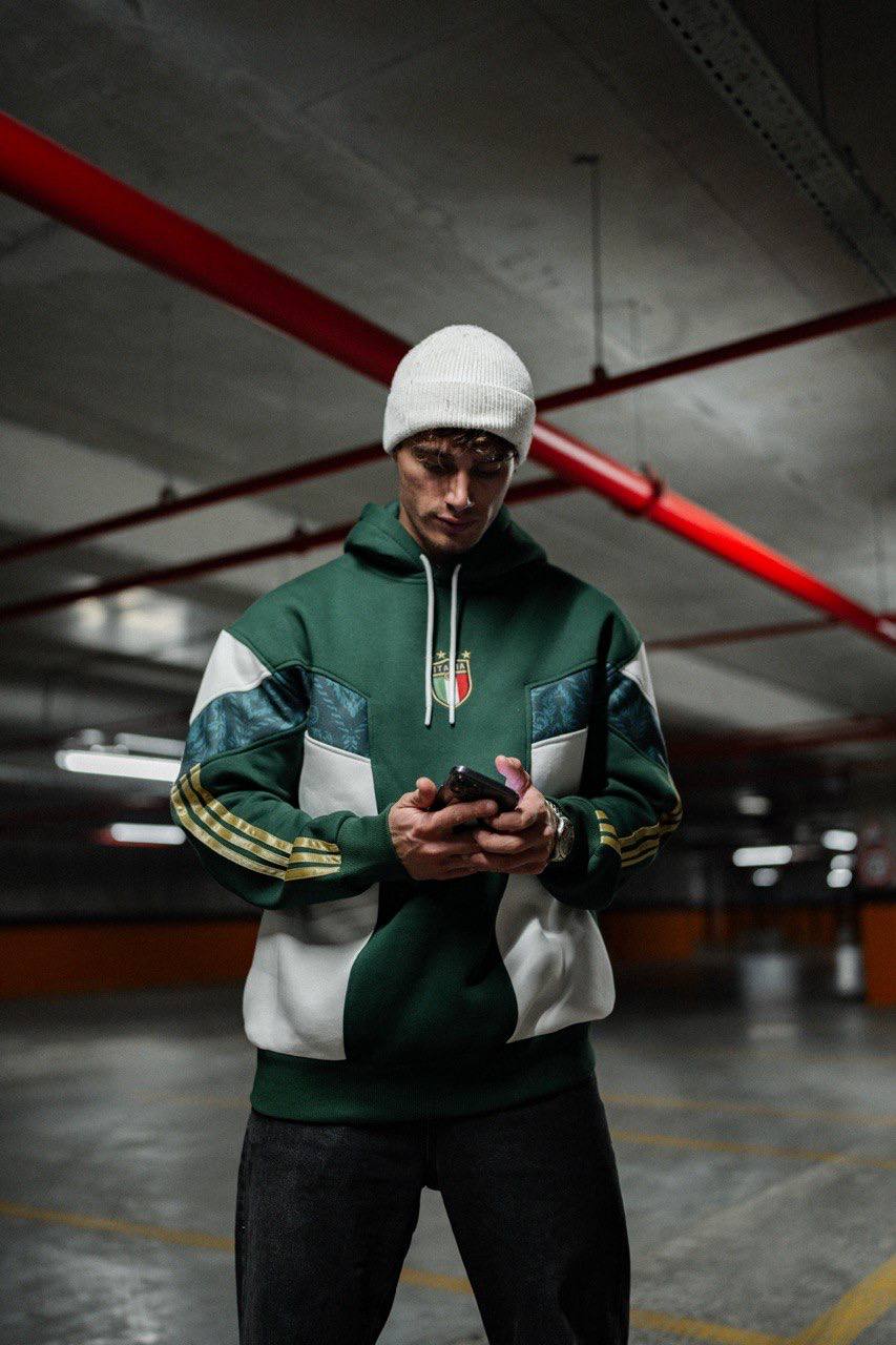 Italy Logo Green & White Oversized Hoodie - Stylish and Comfortable Sweatshirt Withinblack