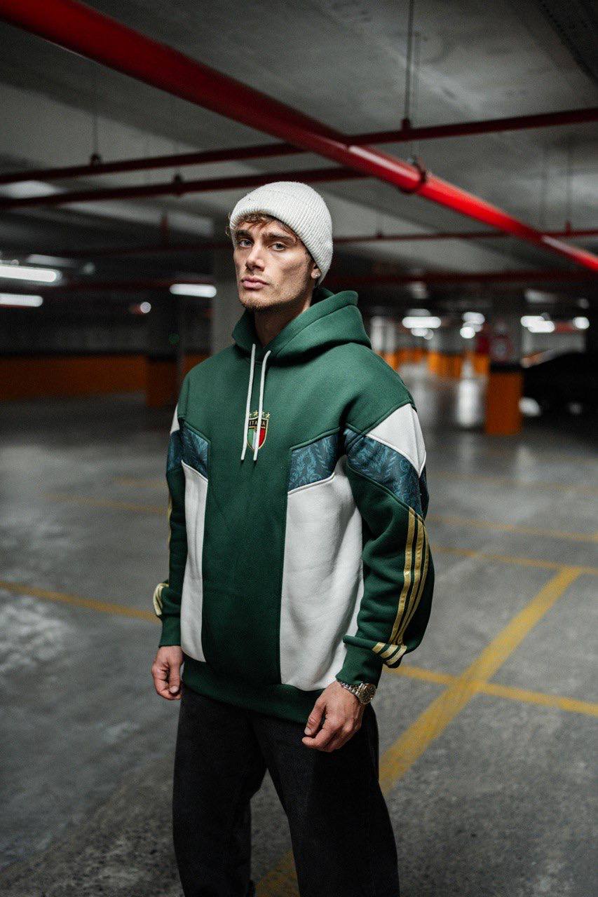 Italy Logo Green & White Oversized Hoodie - Stylish and Comfortable Sweatshirt Withinblack