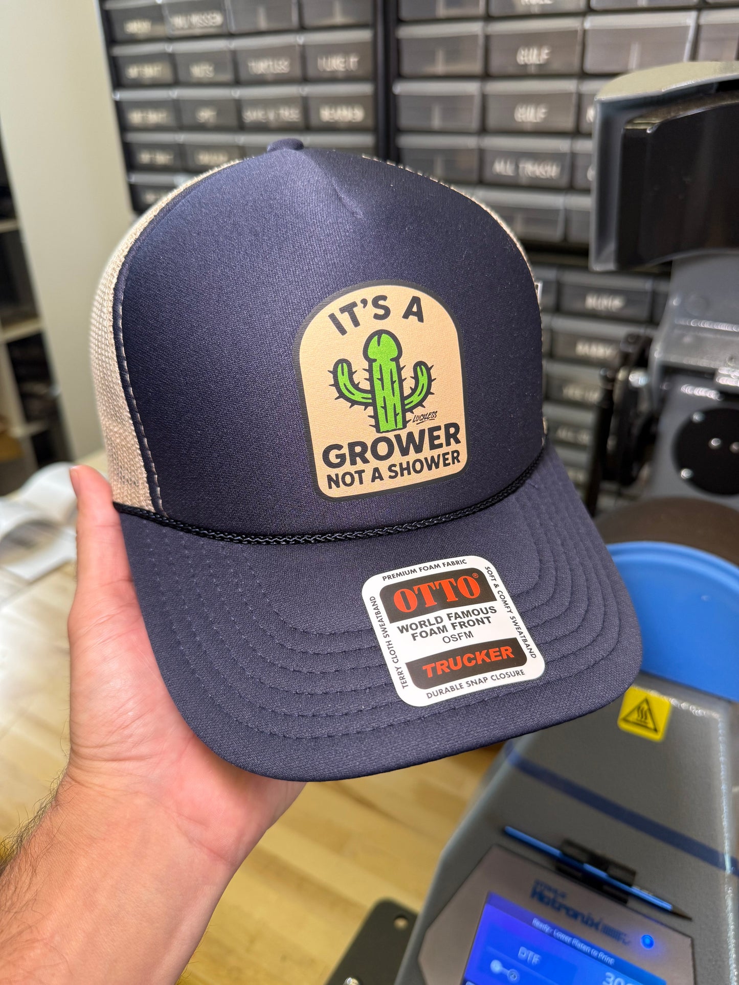Its a Grower Not A Shower Trucker Hat Luckless Outfitters