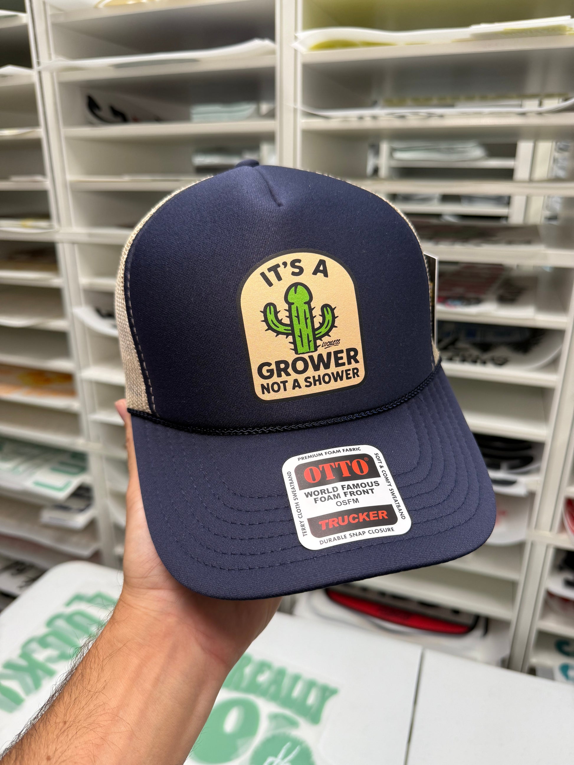 Its a Grower Not A Shower Trucker Hat Luckless Outfitters