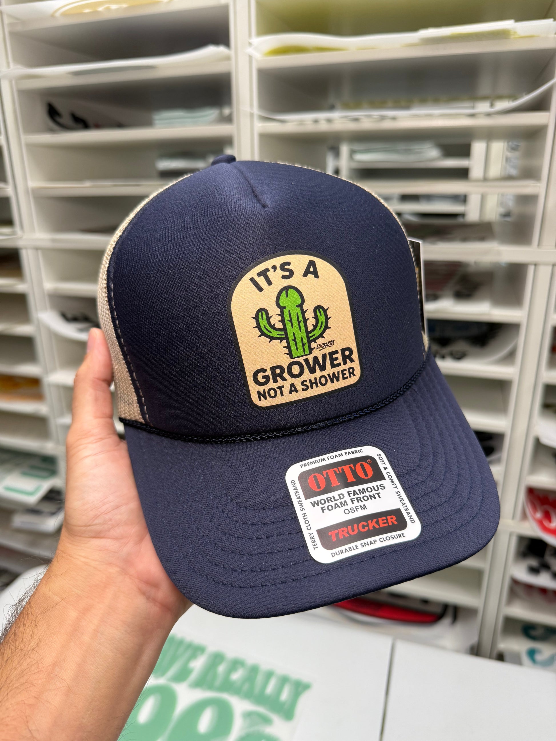 Its a Grower Not A Shower Trucker Hat Luckless Outfitters