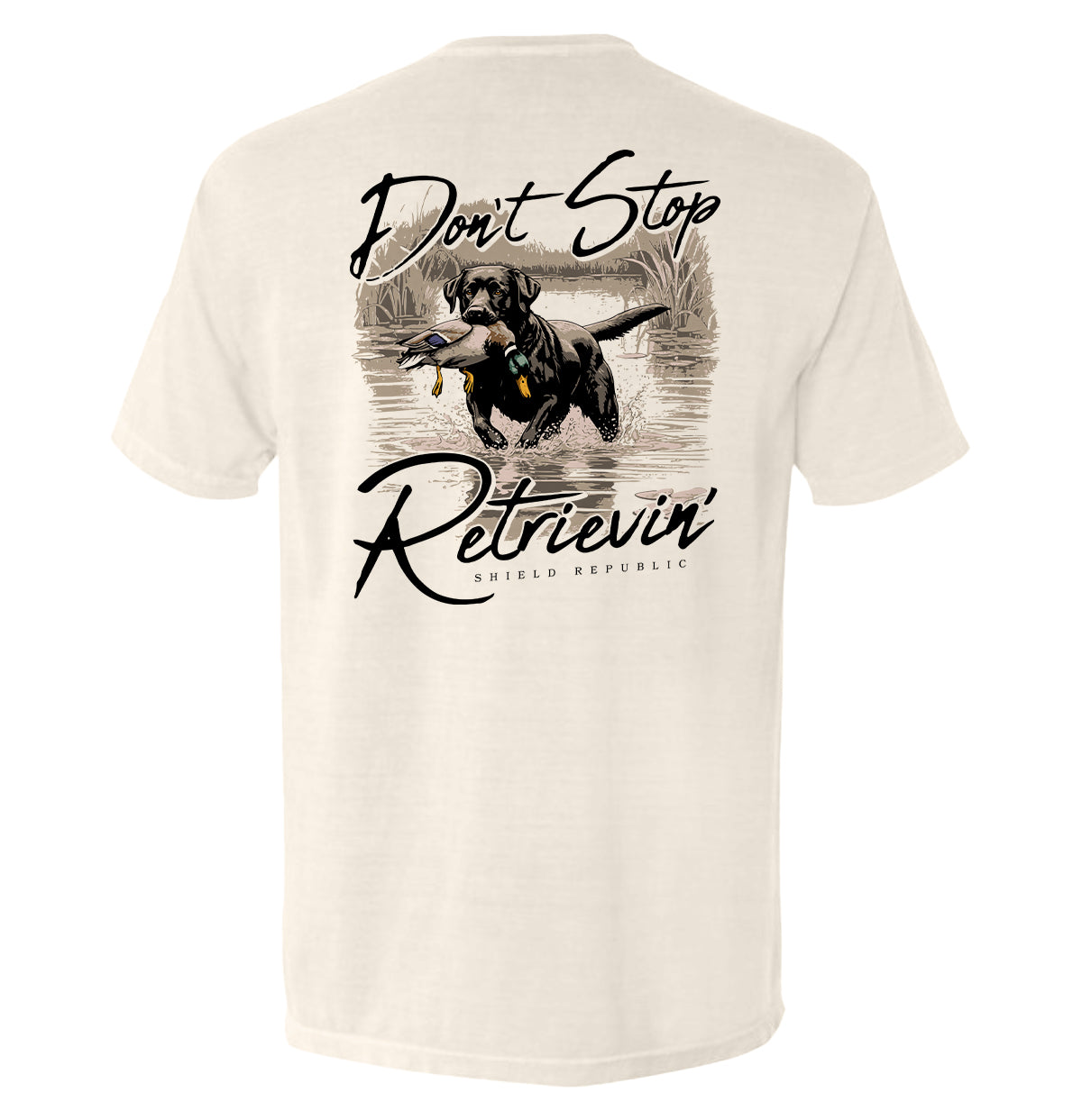 Don't Stop Retrievin' Black Lab Shield Republic
