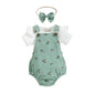 Girls' Floral Corduroy Suspender Pants Set with Headband
