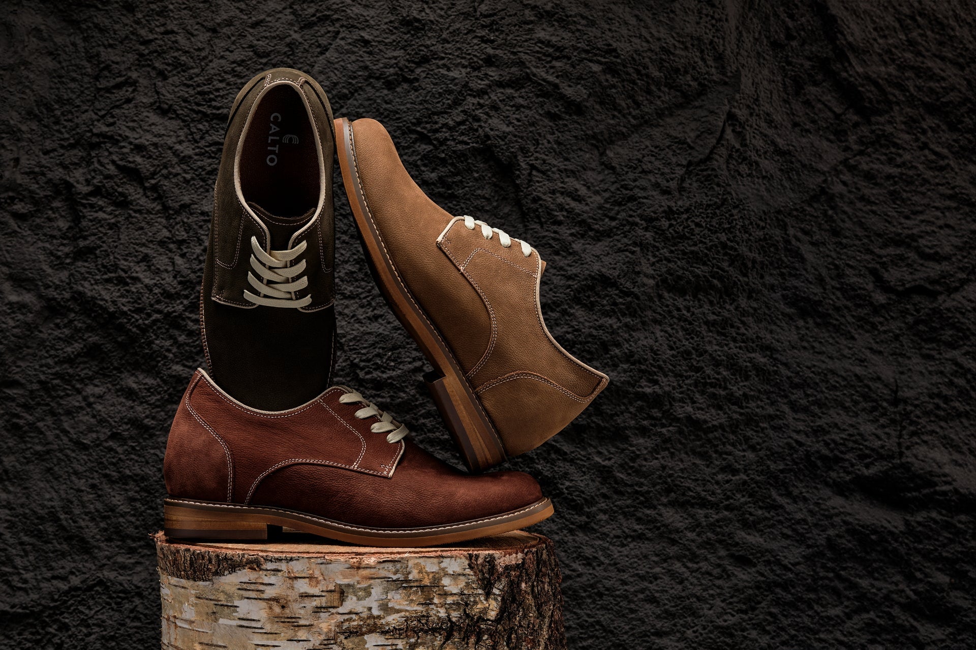 CALTO - J1312 - 3 Inches Taller (Khaki Brown) - Business Casual Leather Derbies Tallmenshoes.com
