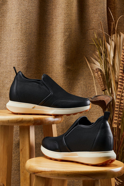 CALTO - J1433  - 3.3 Inches Taller (Black) - Casual Chunky Sole Sneaker Loafers Tallmenshoes.com
