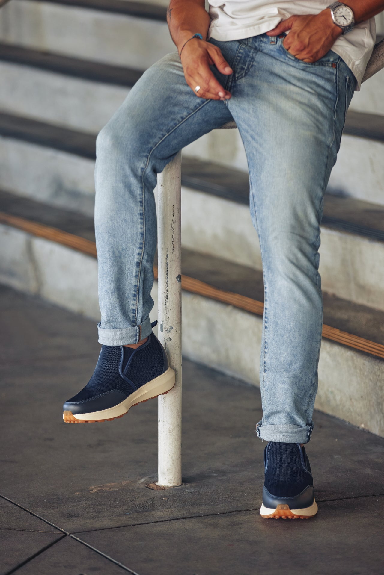 CALTO - J1435  - 3.3 Inches Taller (Dark Blue) - Casual Chunky Sole Sneaker Loafers Tallmenshoes.com
