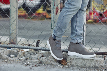 CALTO - J1771  - 3.2 Inches Taller (Grey) - Casual Chunky Sole Boots – Soft Pebble Grain Nubuck Leather Tallmenshoes.com