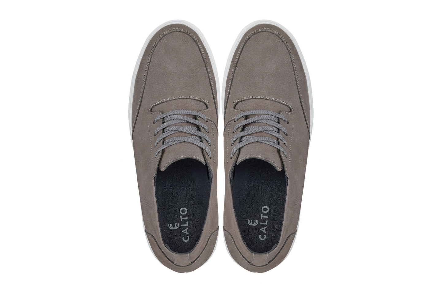 CALTO - J1771  - 3.2 Inches Taller (Grey) - Casual Chunky Sole Boots – Soft Pebble Grain Nubuck Leather Tallmenshoes.com