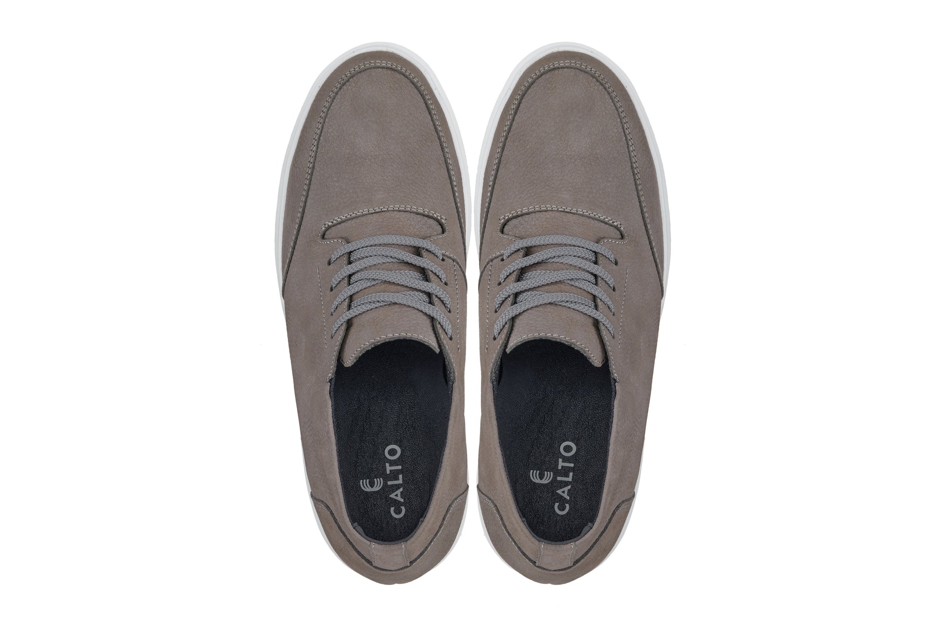 CALTO - J1771  - 3.2 Inches Taller (Grey) - Casual Chunky Sole Boots – Soft Pebble Grain Nubuck Leather Tallmenshoes.com