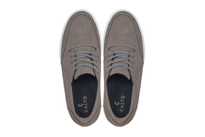 CALTO - J1771  - 3.2 Inches Taller (Grey) - Casual Chunky Sole Boots – Soft Pebble Grain Nubuck Leather Tallmenshoes.com