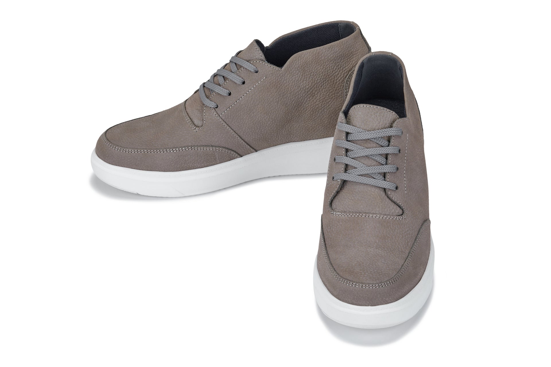 CALTO - J1771  - 3.2 Inches Taller (Grey) - Casual Chunky Sole Boots – Soft Pebble Grain Nubuck Leather Tallmenshoes.com