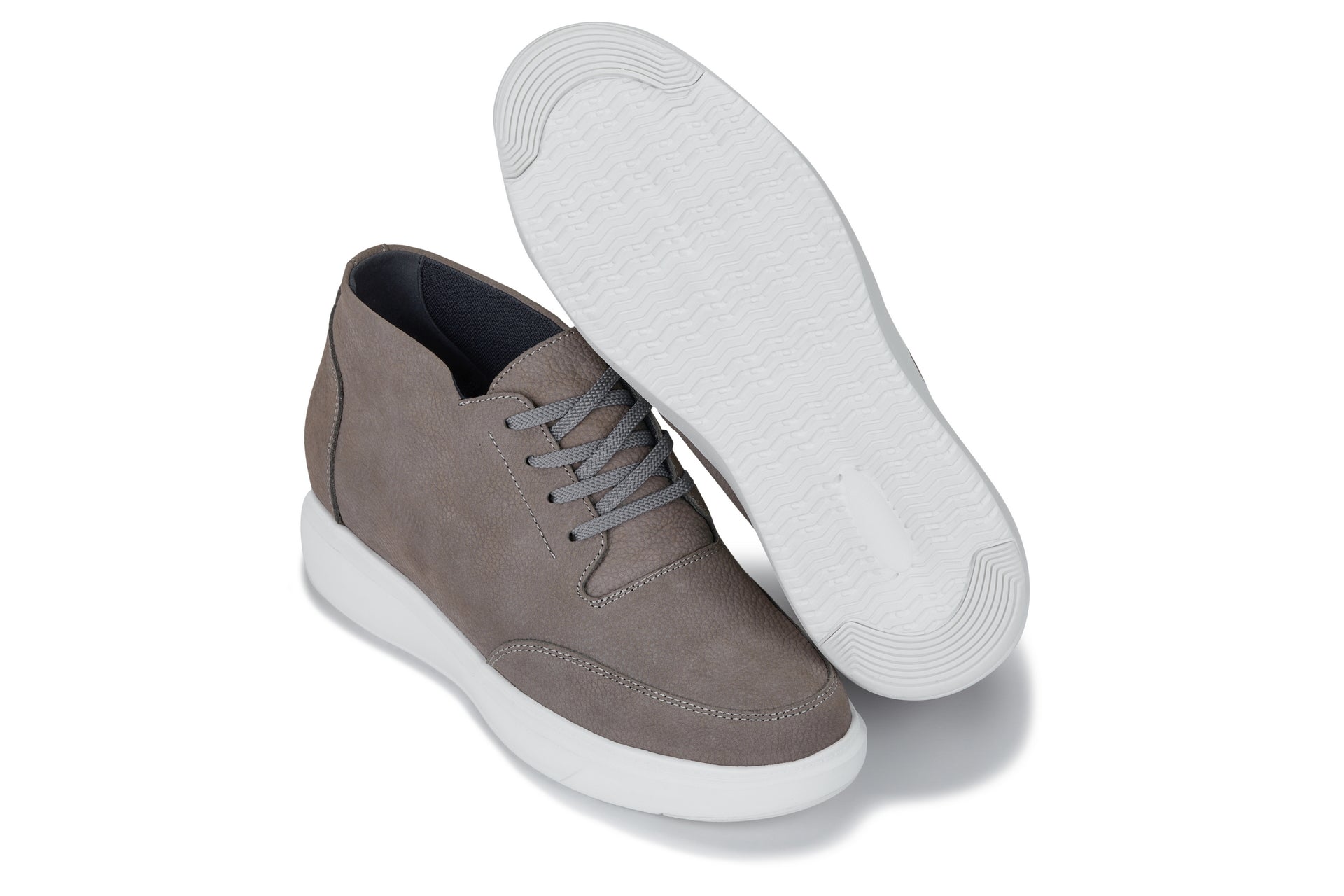 CALTO - J1771  - 3.2 Inches Taller (Grey) - Casual Chunky Sole Boots – Soft Pebble Grain Nubuck Leather Tallmenshoes.com