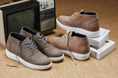 CALTO - J1771  - 3.2 Inches Taller (Grey) - Casual Chunky Sole Boots – Soft Pebble Grain Nubuck Leather Tallmenshoes.com