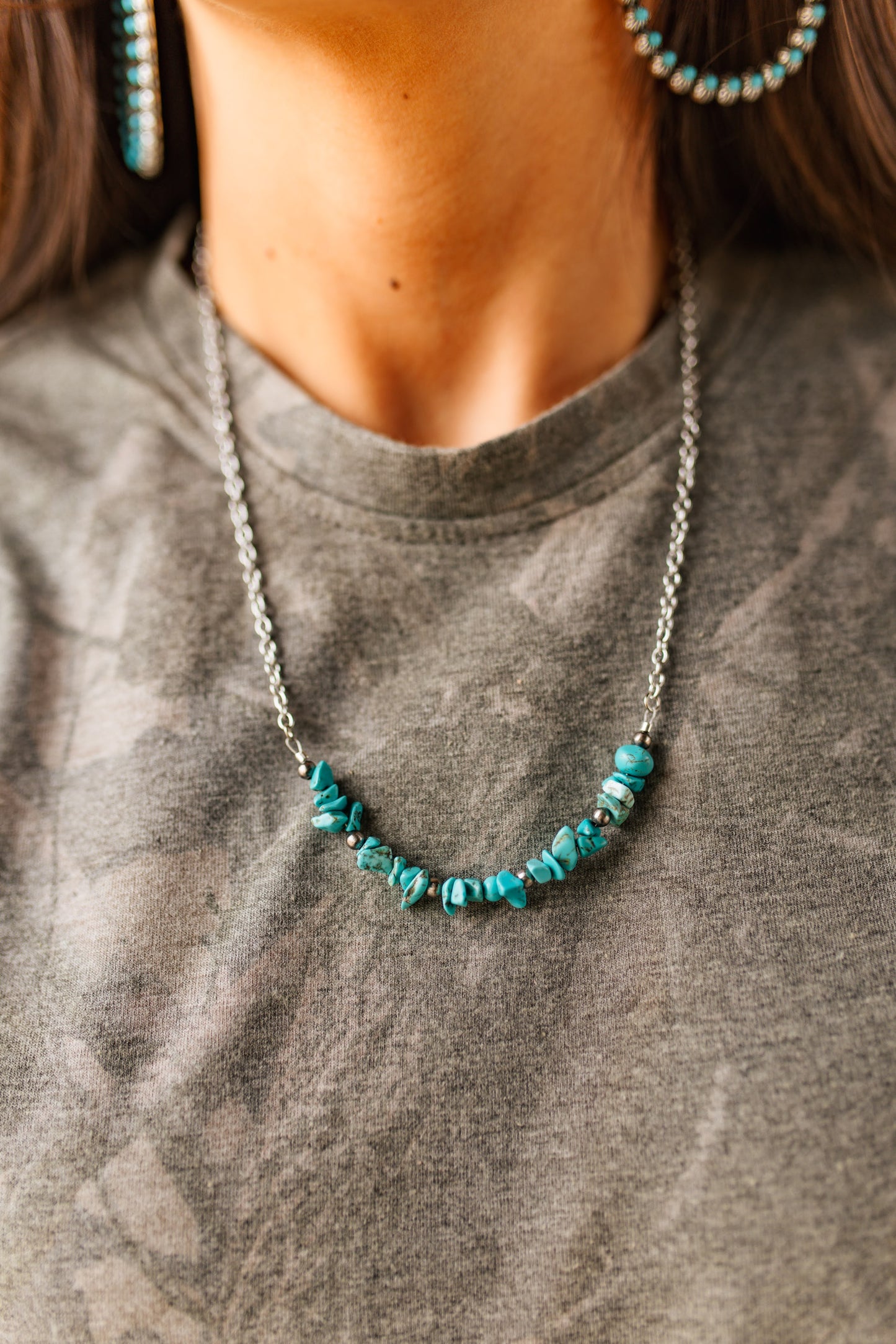 Authentic Turquoise Chips Chain Necklace Wild Junkie