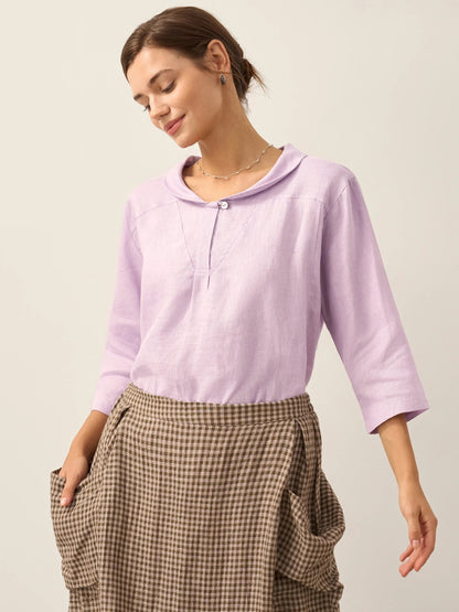 100% Linen Shawl V-Neck Half Sleeve Top JADE LINTICO