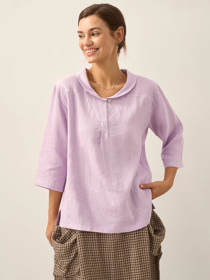 100% Linen Shawl V-Neck Half Sleeve Top JADE LINTICO