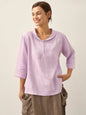 100% Linen Shawl V-Neck Half Sleeve Top JADE LINTICO