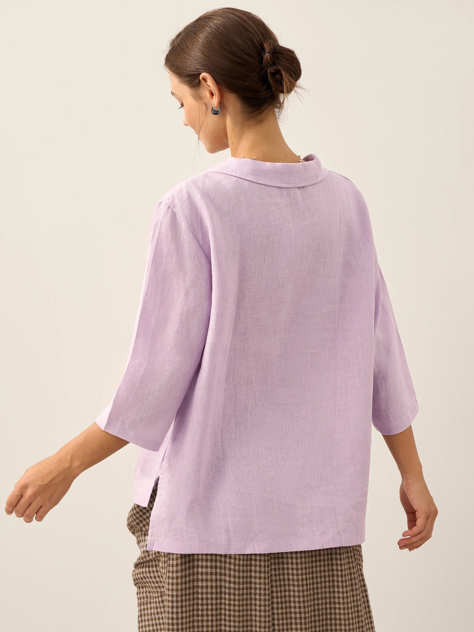 100% Linen Shawl V-Neck Half Sleeve Top JADE LINTICO