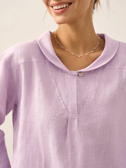 100% Linen Shawl V-Neck Half Sleeve Top JADE LINTICO