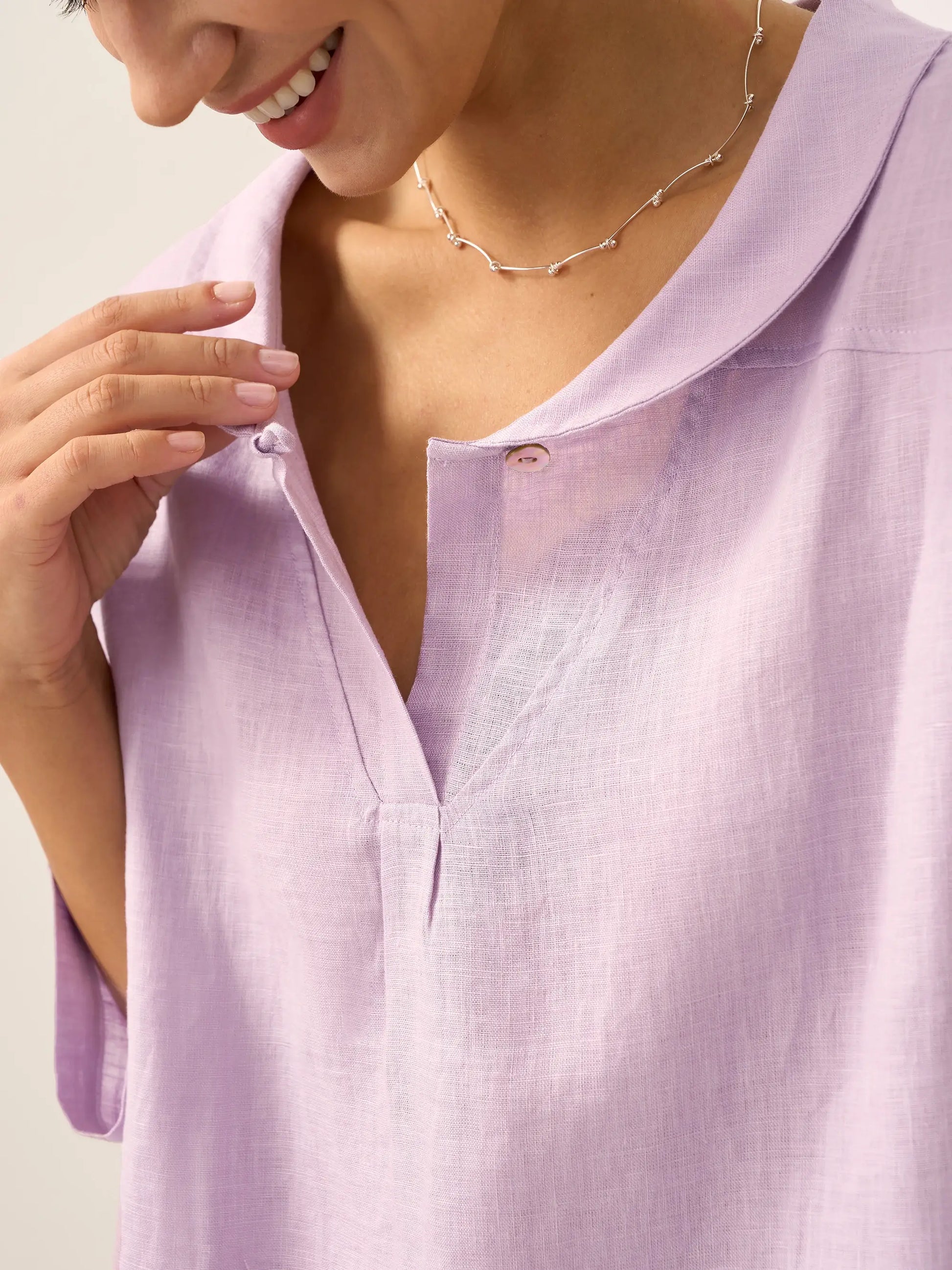 100% Linen Shawl V-Neck Half Sleeve Top JADE LINTICO