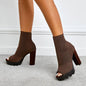 Chunky High Heel Round Toe Fish Mouth Shoes for Women