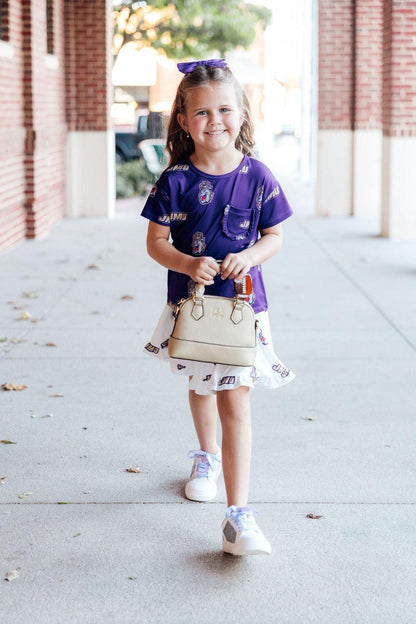 JMU Purple Duke Dog Ruffle Pocket Tee