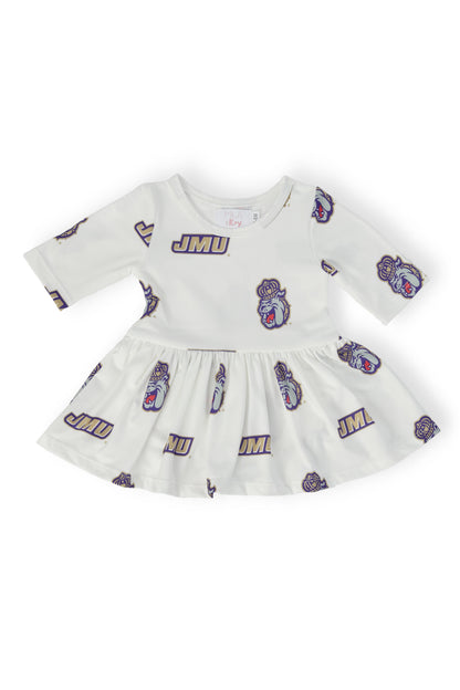 JMU White Duke Dog 3/4 Sleeve Twirl Bodysuit