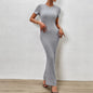 Elegant Solid Color Slim Fit Round Neck Dress