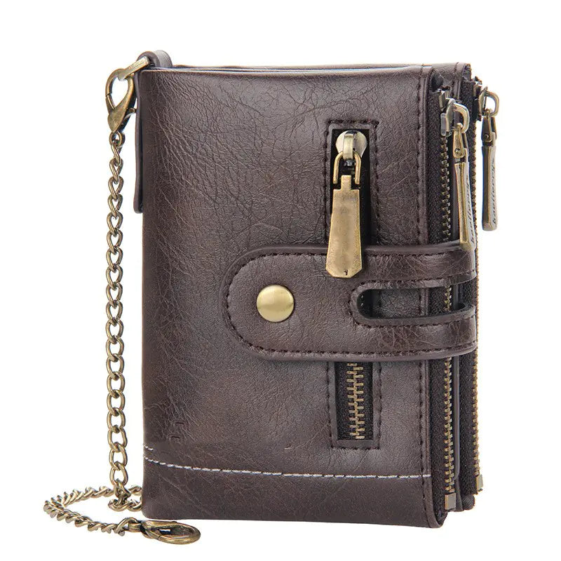 Men's Short Wallet with Double Zippers